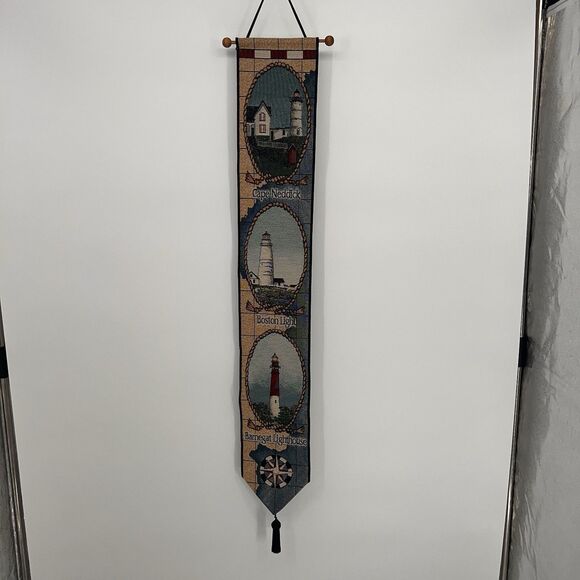 Tapestry Lighthouses East Coast Wall Hanging Compass Beach Ocean Decor - Picture 1 of 6